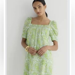 SZ Blockprints X J.Crew squareneck puff-sleeve mini dress in citrus paisley 2X